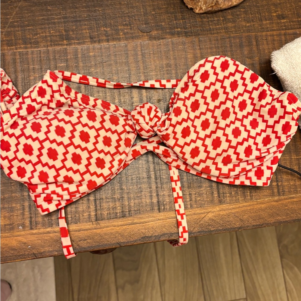 Shade & Shore Red and White Patterned Bikini Top